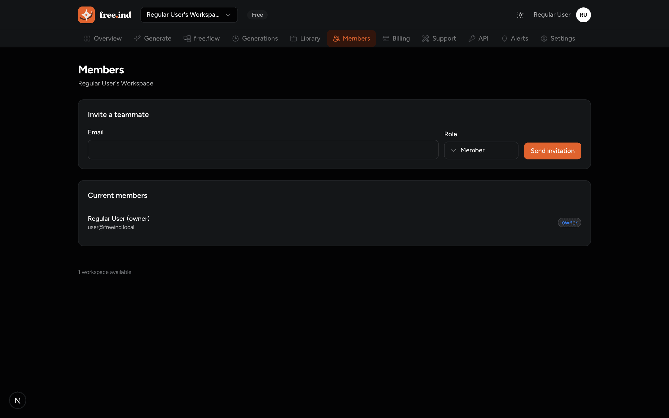 Workspace members list with roles